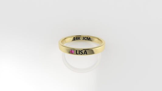 14k Ring with Custom Names "LISA" with 1 SAPPHIRE PINK