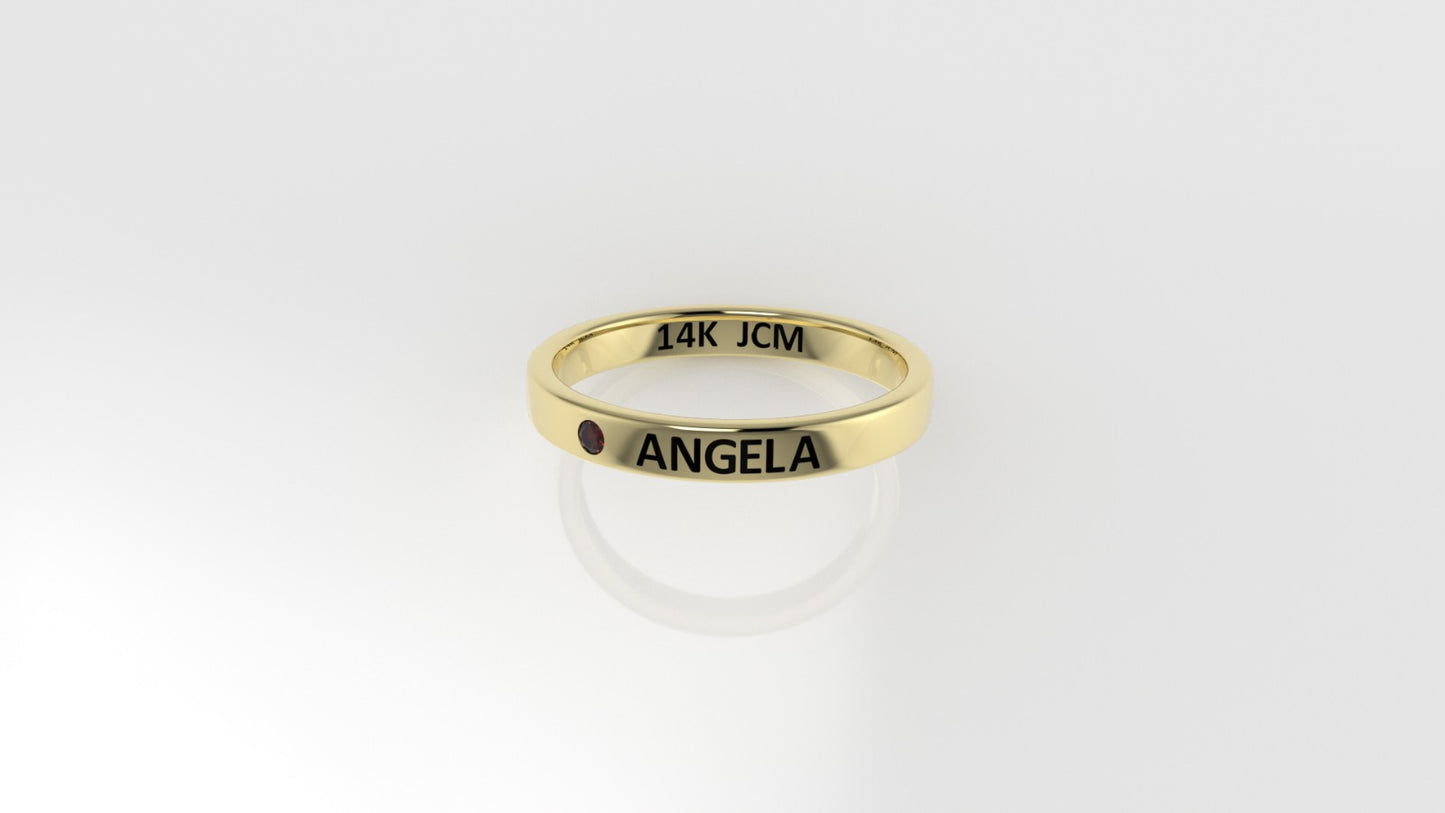 14k Ring with Custom Names "ANGELA" with 1 RUBY