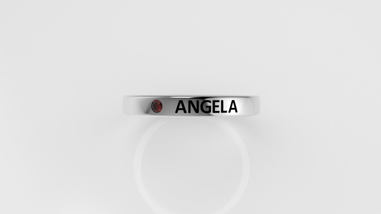 14k Ring with Custom Names "ANGELA" with 1 RUBY