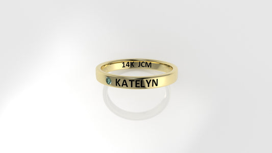 14k Ring with Custom Names "KATELYN" with 1 AQUAMARINE