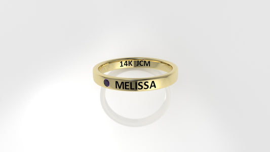 14k Gold Ring with custom names "MELISSA" with 1 AMETHYST