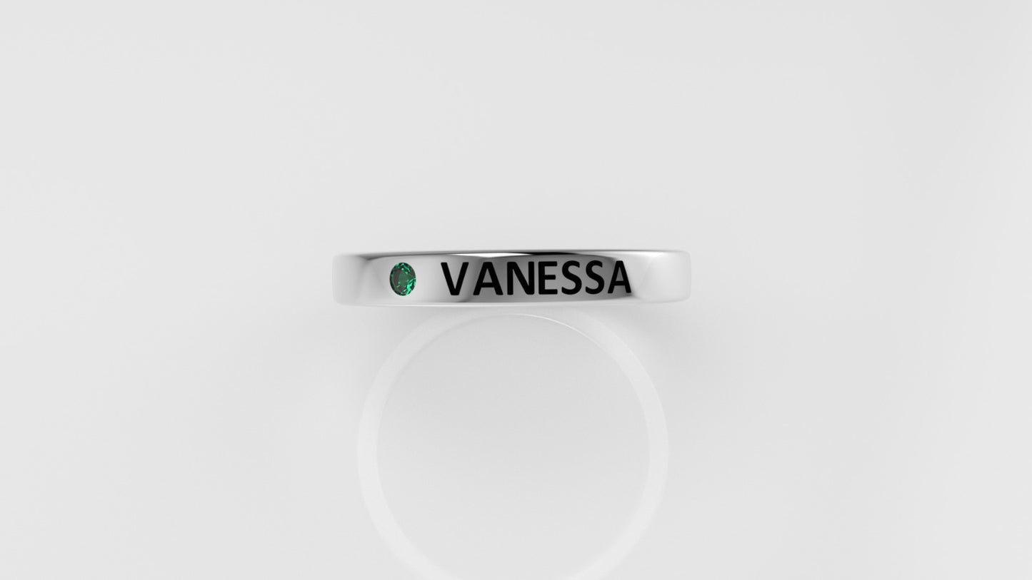 14k Ring with Custom Names "VANESSA" with 1 EMERALD