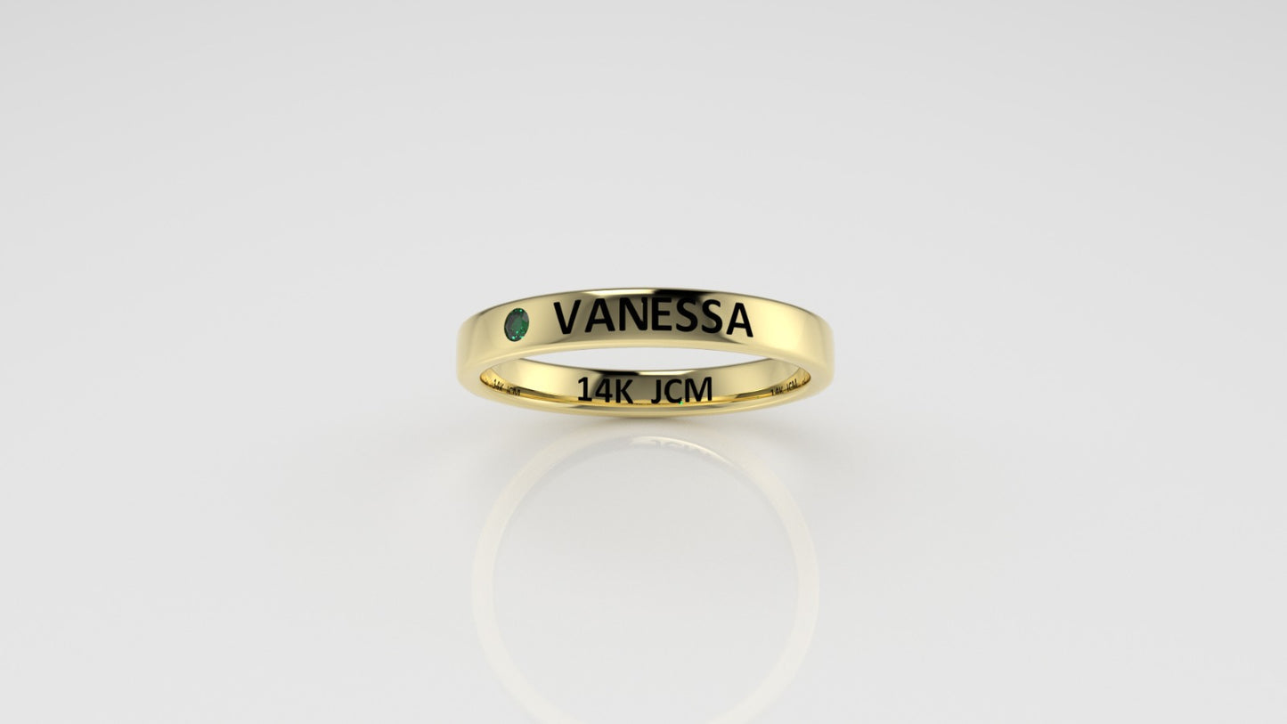 14k Ring with Custom Names "VANESSA" with 1 EMERALD