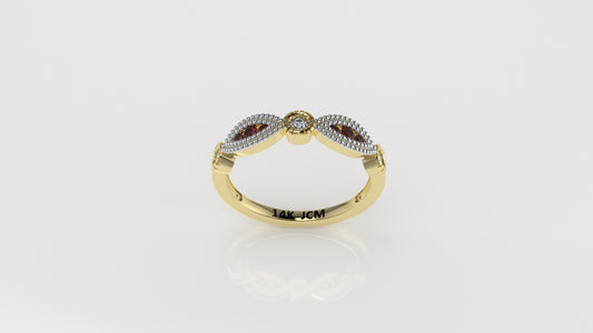 14K Gold Ring with 9 Stones, STT: Bezel, FILIGREE