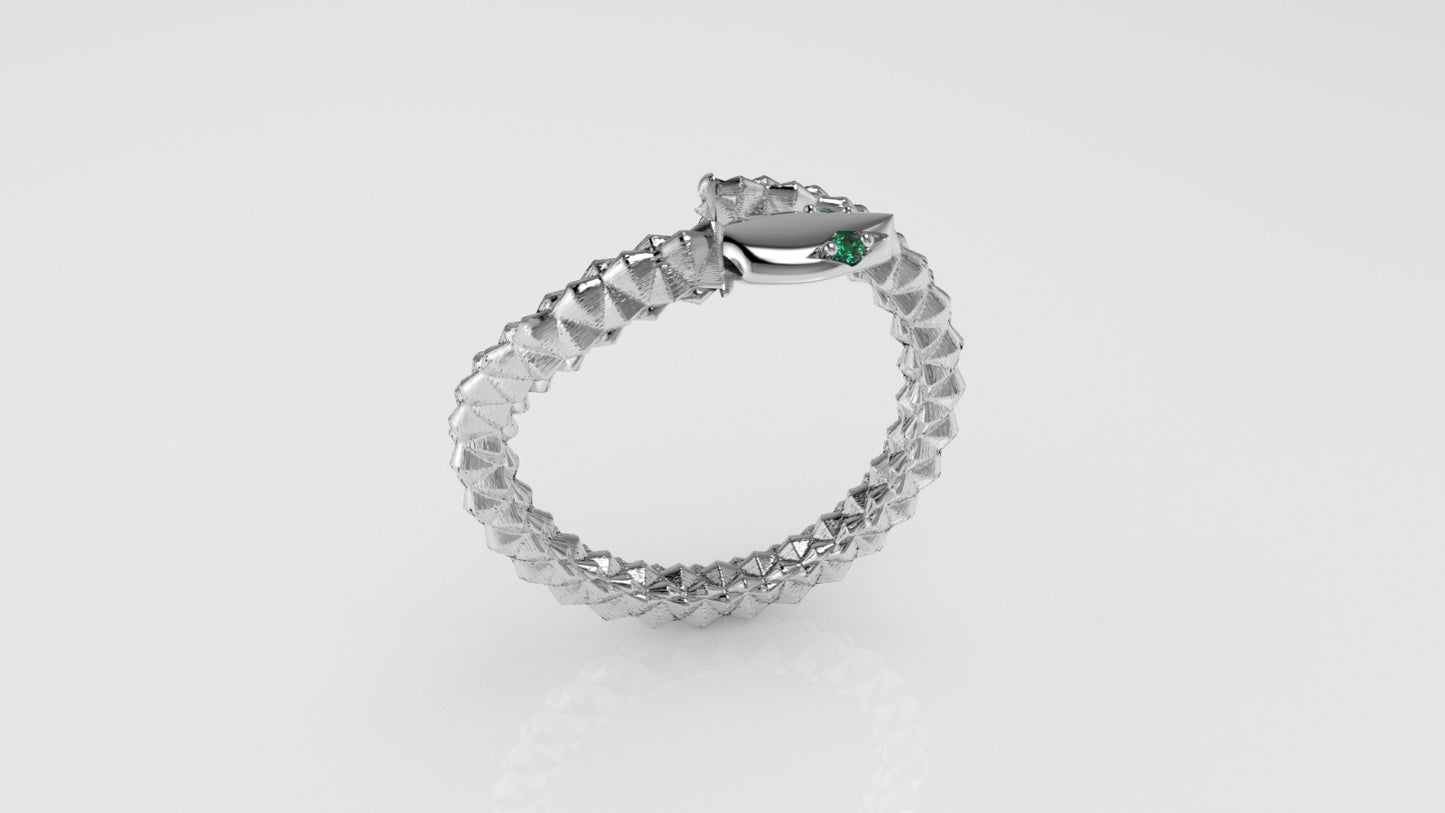 14k Ring with 2 EMERALDS, Snake Style