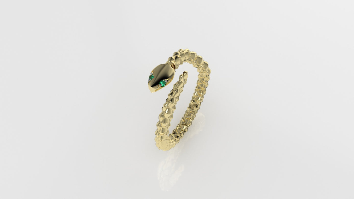 14k Ring with 2 EMERALDS, Snake Style