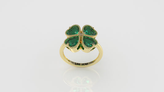 14K Gold Ring with 5 STONES, STT: BEZEL and Prong, Clover Style