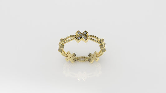 14K Ring with 30 DIAMONDS, Stt: Prong, Filigree, Star Style, Cut Chanel