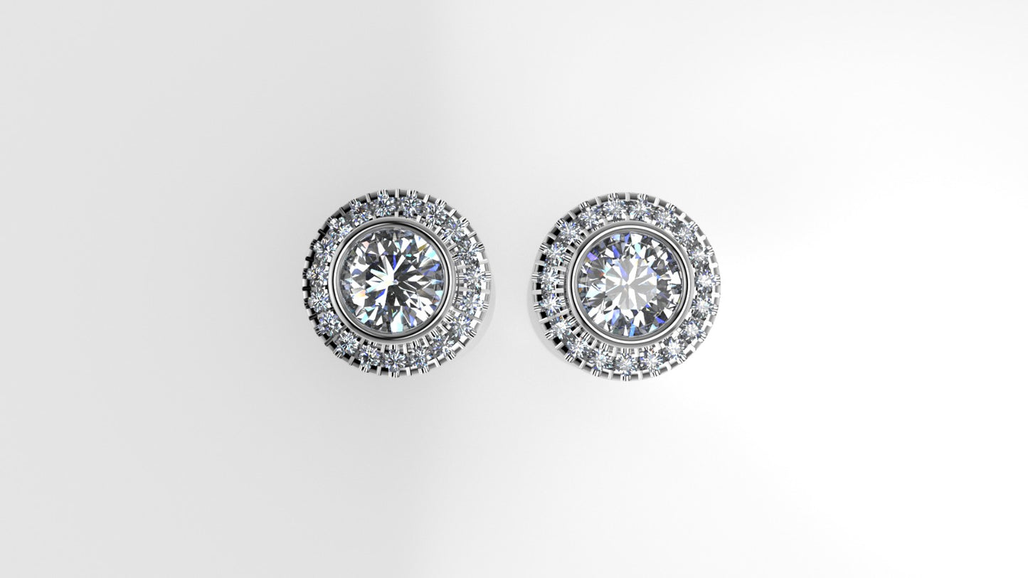 14k Gold Earrings with 40 STONES VS1, "Stt: Bezel", Cut Split, Round Style