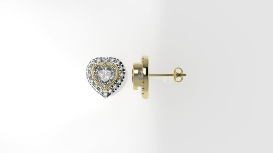 14k Gold Earrings with 34 STONES VS1, "Stt: Bezel", Cut Split, Heart Style