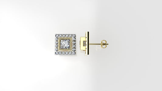 14k Gold Earrings with 42 STONES VS1, "Stt: Bezel", Cut Split, Princess Style