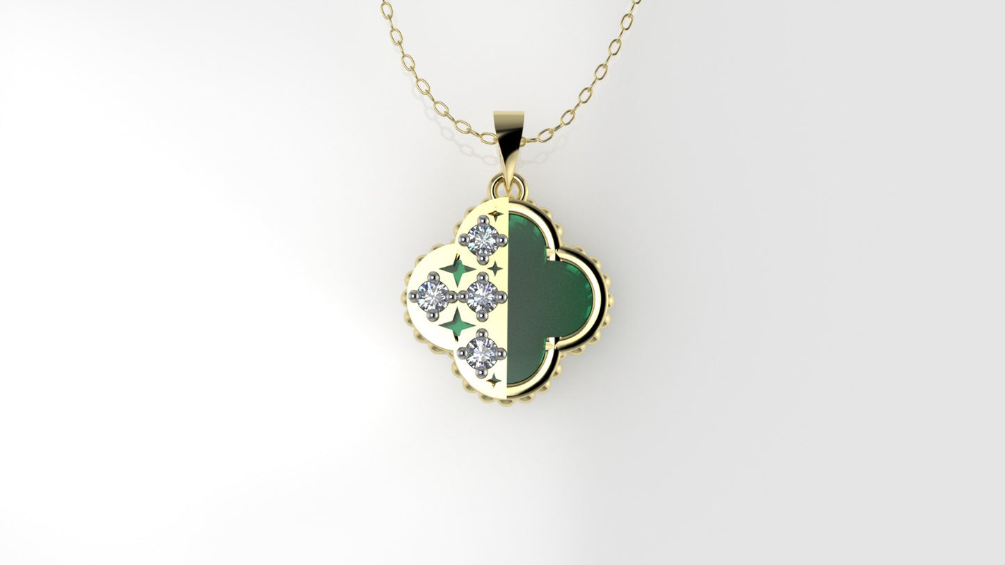 14K Gold Pendant with 5 Stones, "STT: Prong", Clover Style