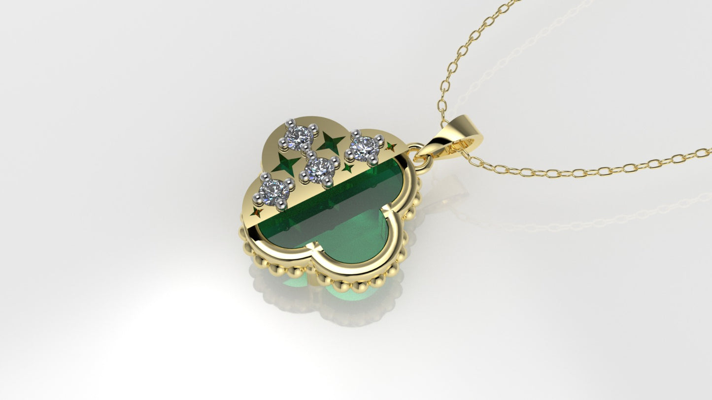 14K Gold Pendant with 5 Stones, "STT: Prong", Clover Style