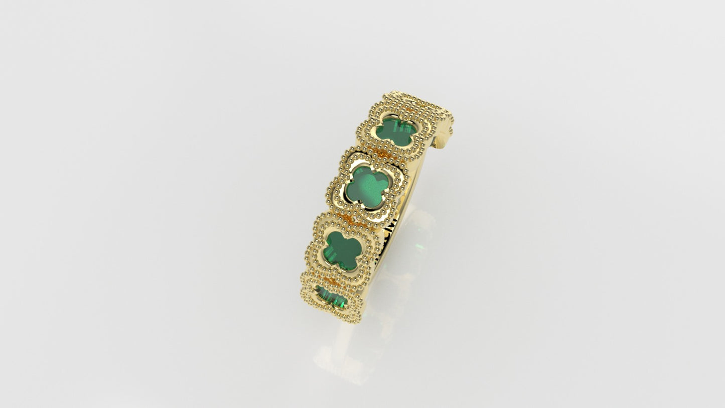 14K Ring with 6 MOTHER STONE, Stt: Prong, Clover Style