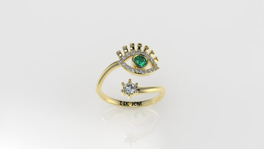 14K Ring with 20 STONES, Stt: Prong and Bezel, Eye Style