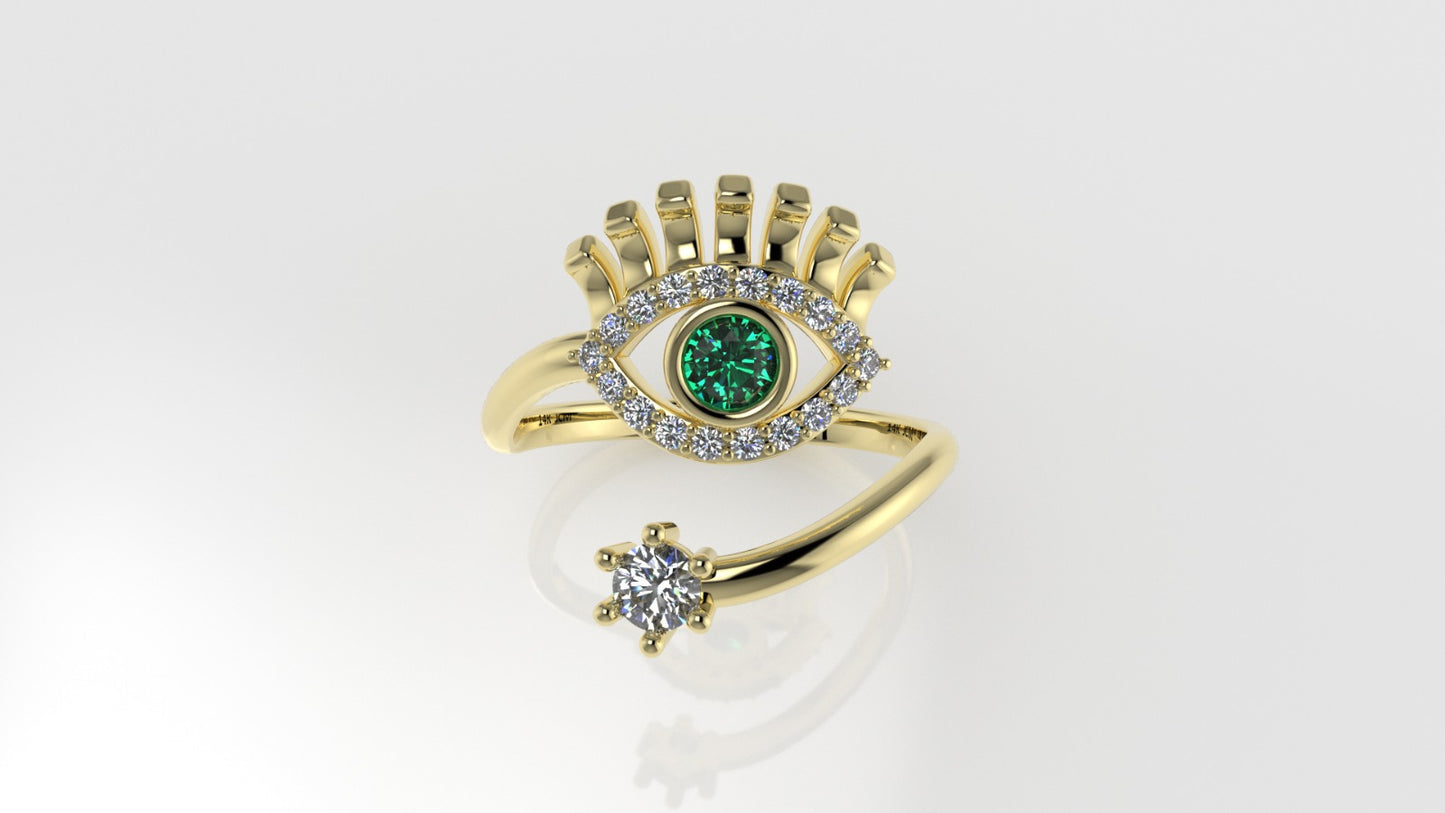 14K Ring with 20 STONES, Stt: Prong and Bezel, Eye Style