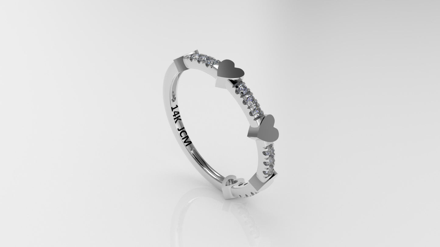 14K Ring with 12 DIAMONDS VS1, Cut Split , Heart Style