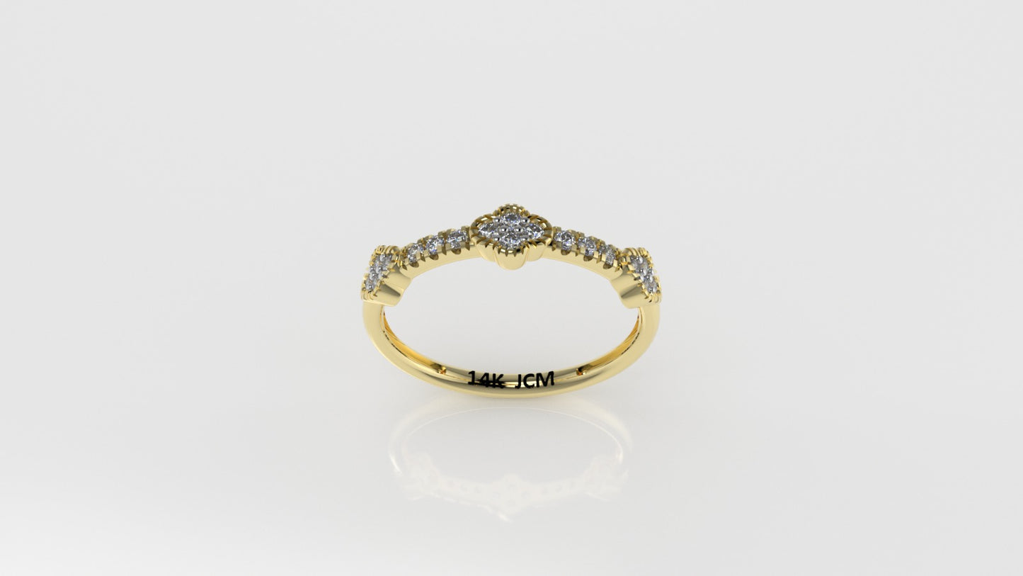 14K Gold Ring with 18 DIAMONDS, Cut Split, Stt: Prong and Bezel