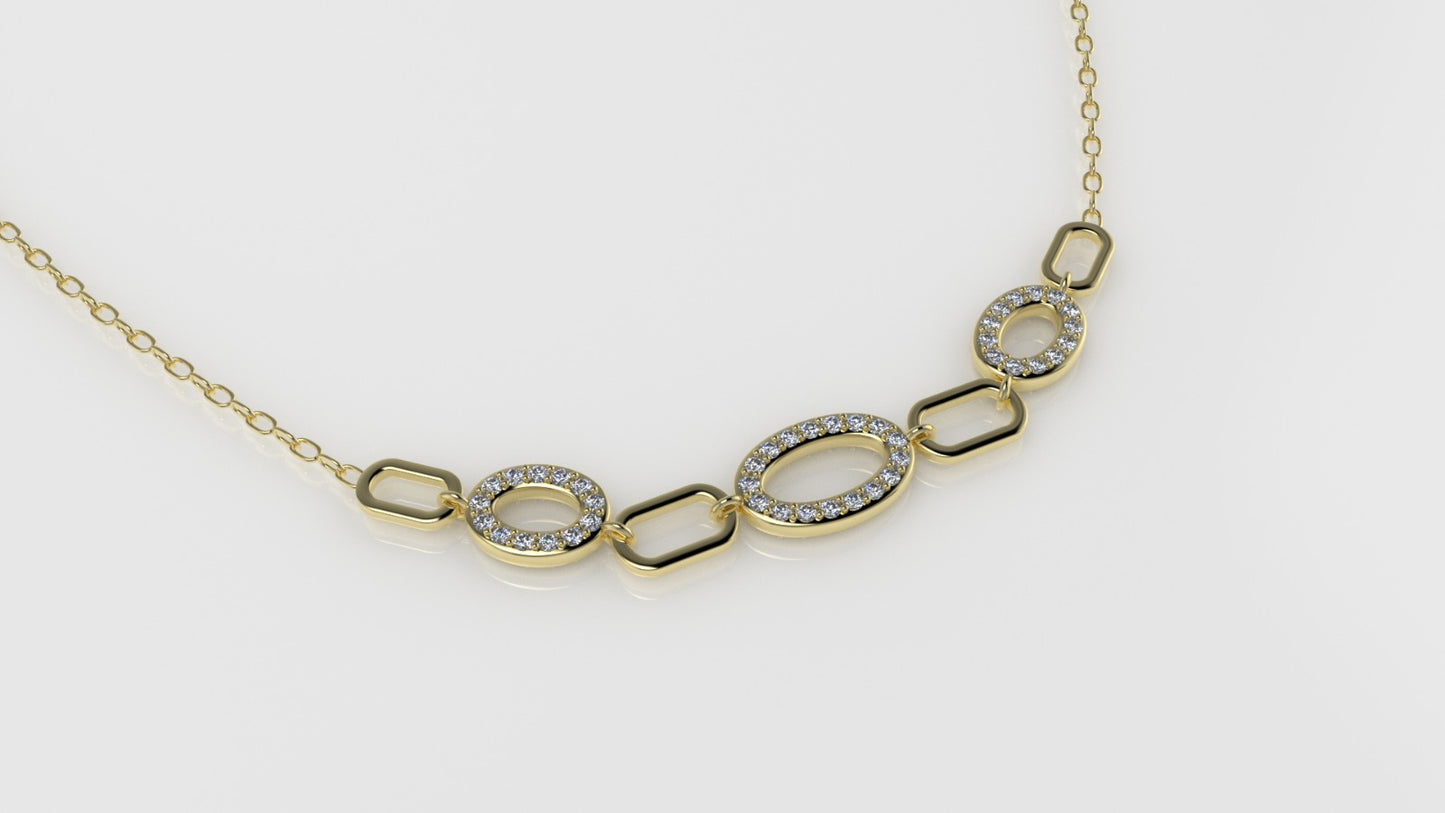 14K Gold Necklace with 43 MOISSANITE, length is 18 inches with chain, STT: Prong