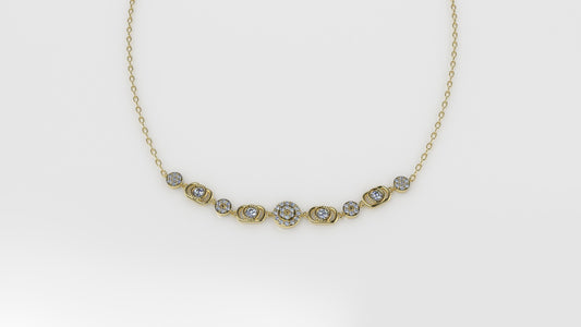 14K Necklace with 51 STONES, length is 18 inches with chain, STT: Prong and Bezel