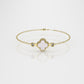 14K Gold Bracelet with 3 STONES, "Stt: Prong and Bezel", long 7 or 7 1/2 inch, Clover Style