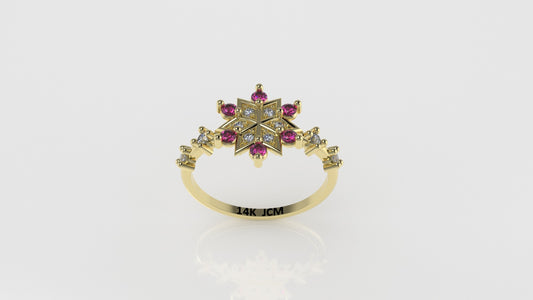 14K Ring with 16 STONES, STT: Prong, Star Style