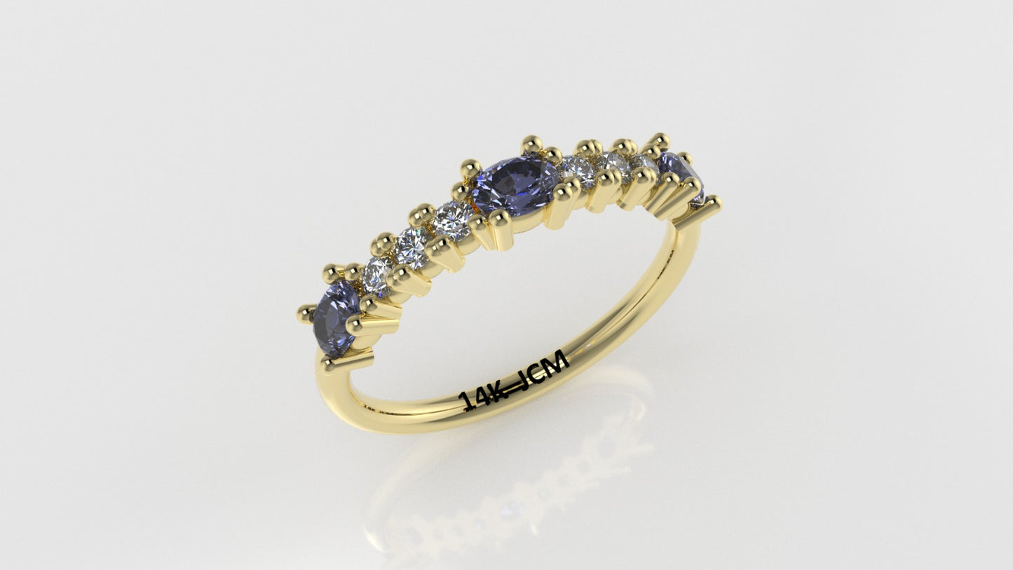 14K Ring with 9 STONES, STT: Prong