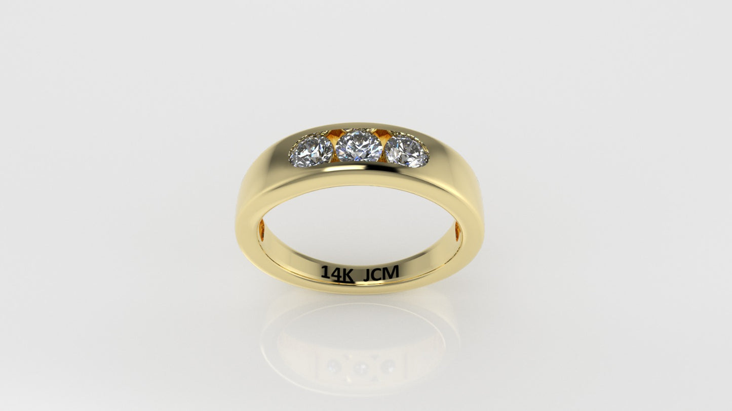 14K Gold Ring with 3 MOISSANITE, Stt: Bezel, For Men