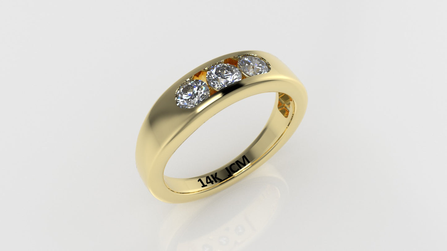 14K Gold Ring with 3 MOISSANITE, Stt: Bezel, For Men