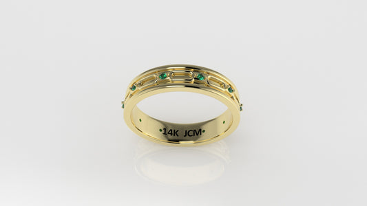 14K Gold Ring with 10 EMERALD, Stt: Prong, For Men