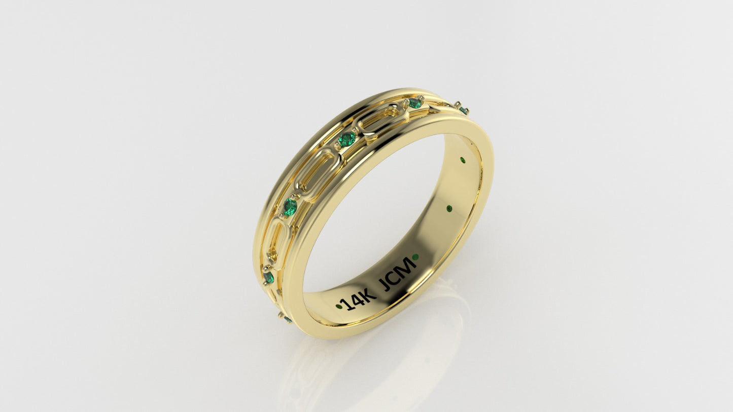 14K Gold Ring with 10 EMERALD, Stt: Prong, For Men