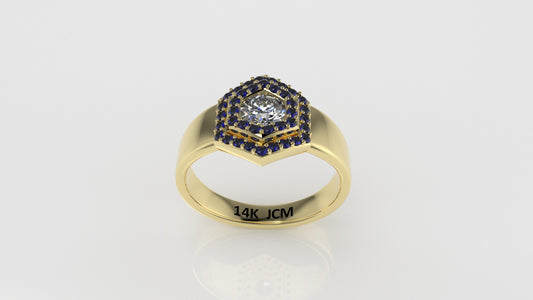 14K Ring with 39 STONES, Stt: Prong and Bezel, For Men