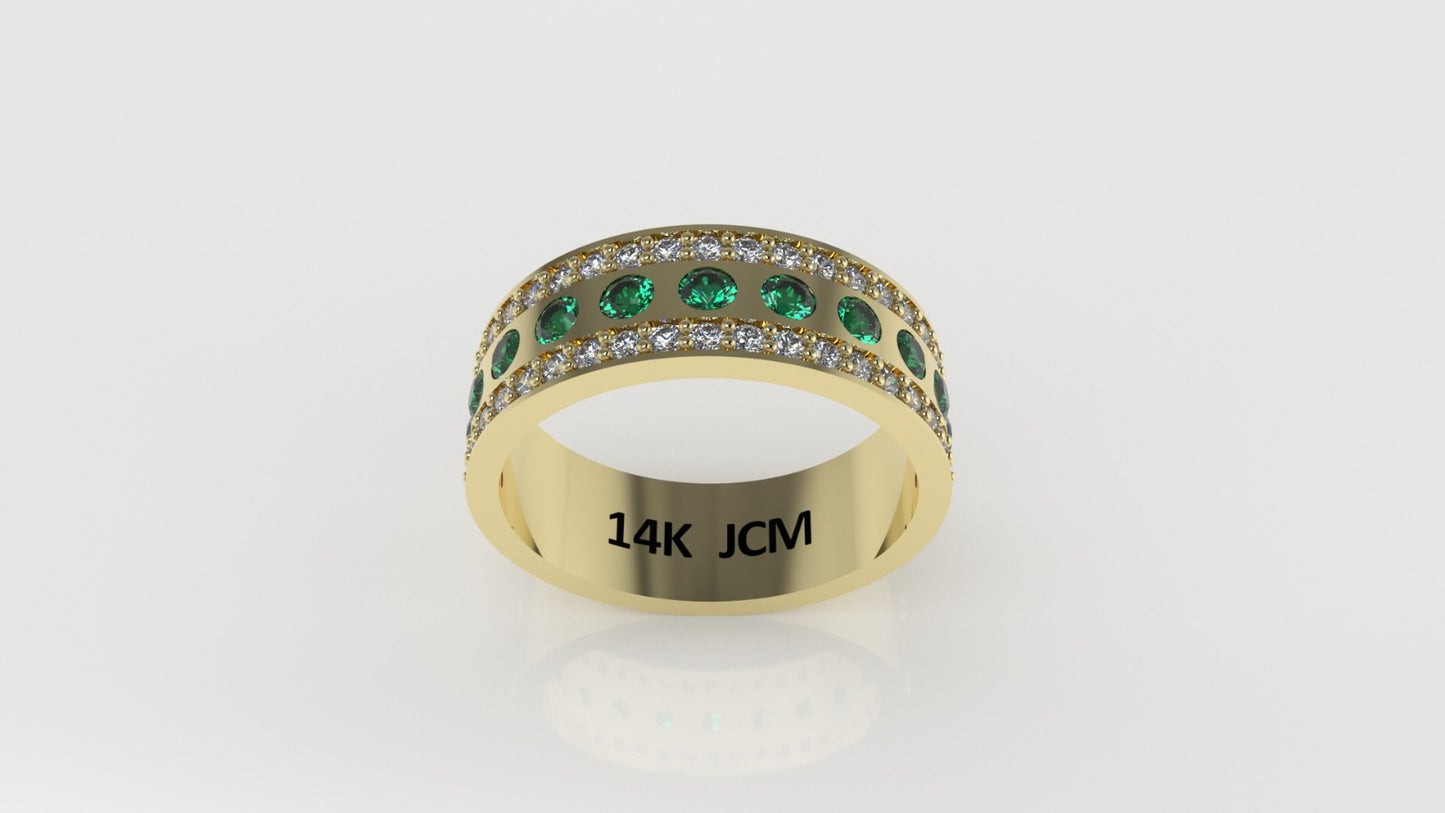 14K Gold Ring with 53 STONES, Stt: Prong and Bezel, Cut Chanel, For Men