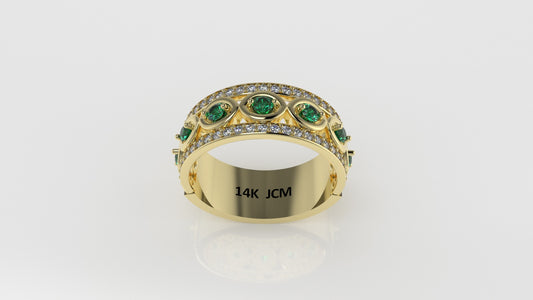 14K Gold Ring with 61 STONES, Stt: Prong, Cut Chanel, For Men