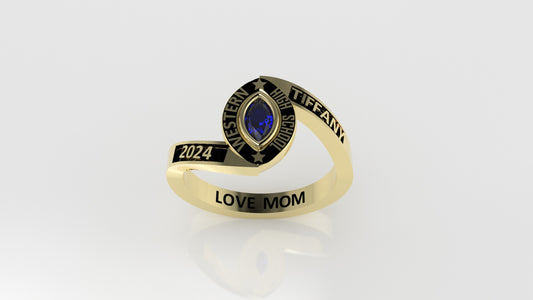 14K Grade Gold Ring with 1 Marquise Sapphire, Stt: Bezel