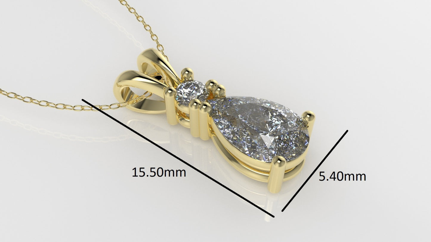 14K Gold Pendant with 2 Diamonds VS1, STT: Prong, Only Pendant