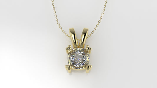 14K Gold Pendant with 1 Cushion Diamond VS1, STT: Prong with FILIGREE, Only Pendant Included Bell