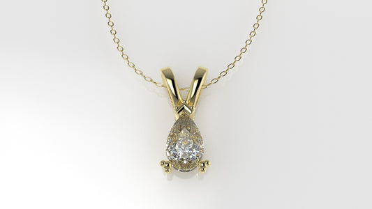 14K Gold Pendant with 1 Pear Diamond VS1, STT: Prong with FILIGREE, Only Pendant Included Bell