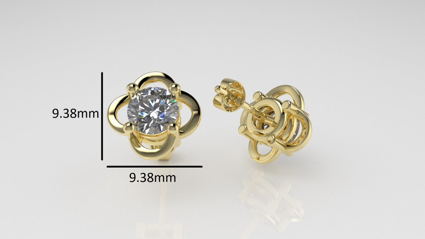 14k Earrings with 2 DIAMONDS 1.00ct VS1, "STT: 4-Prong", Style Flower, Push Back