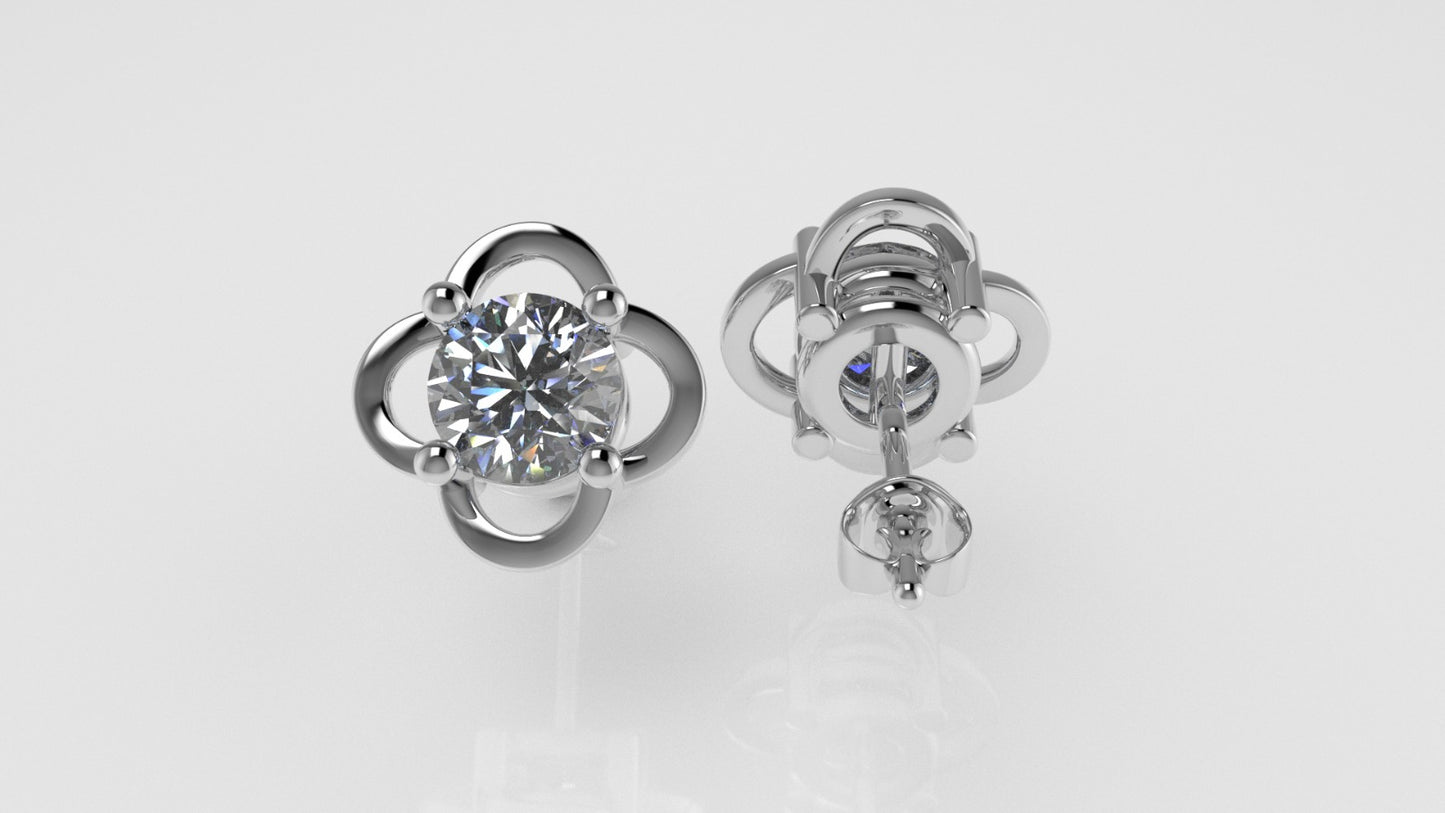 14k Earrings with 2 DIAMONDS 1.00ct VS1, "STT: 4-Prong", Style Flower, Push Back