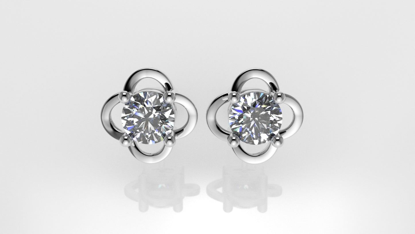 14k Earrings with 2 DIAMONDS 1.00ct VS1, "STT: 4-Prong", Style Flower, Push Back