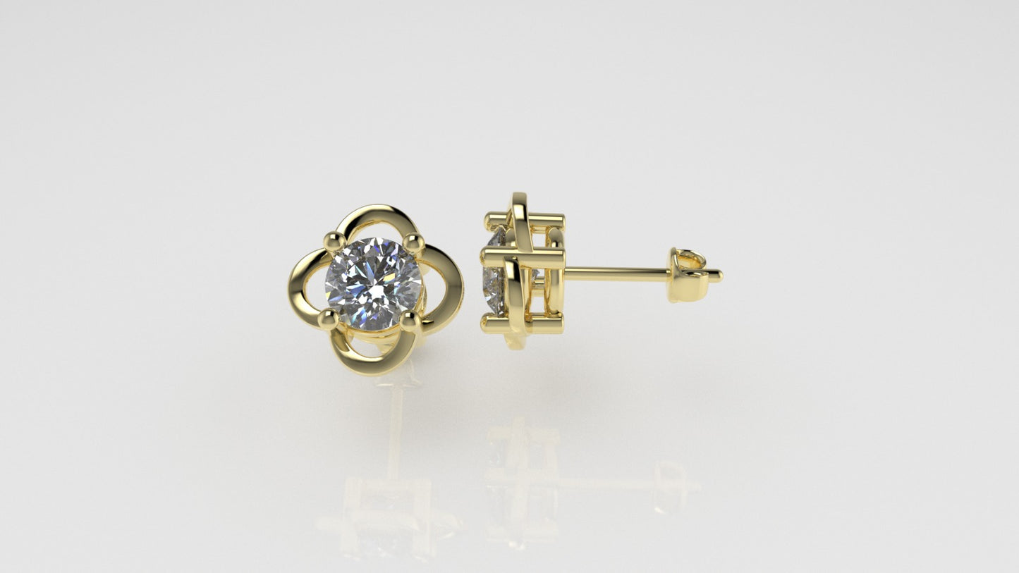 14k Earrings with 2 DIAMONDS 1.00ct VS1, "STT: 4-Prong", Style Flower, Push Back