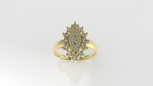 14K Gold Ring with 44 Diamonds, STT: Prong, Marquise Style