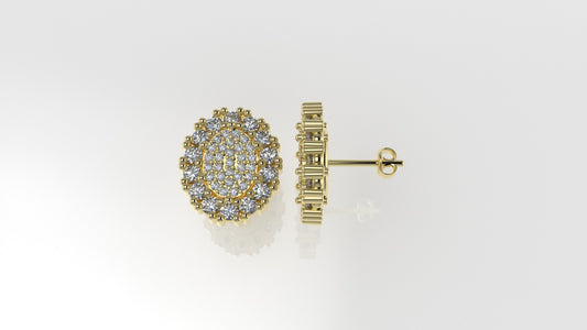 14k Earrings with 86 DIAMONDS, "STT: Prong", Push Back, Oval Style