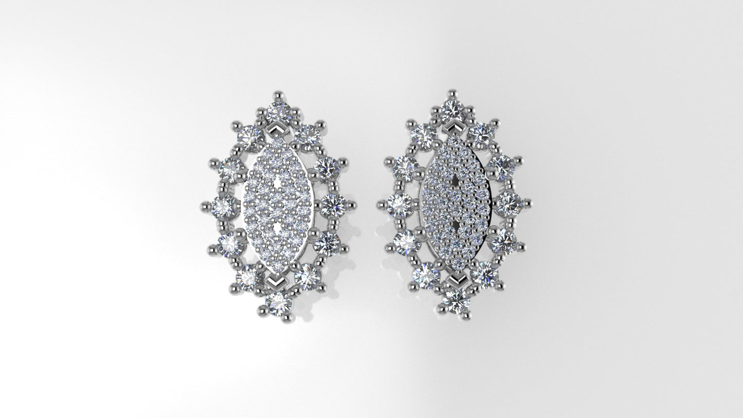 14k Earrings with 88 DIAMONDS, "STT: Prong", Push Back, Marquise Style