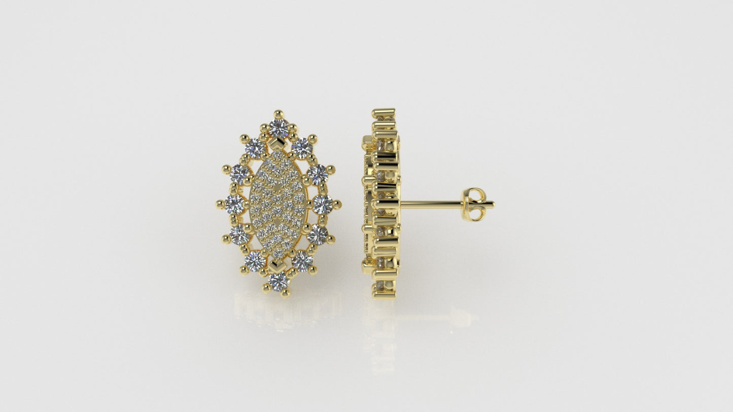 14k Earrings with 88 DIAMONDS, "STT: Prong", Push Back, Marquise Style