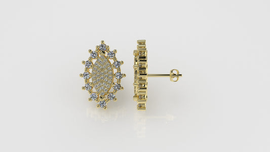 14k Earrings with 88 DIAMONDS, "STT: Prong", Push Back, Marquise Style