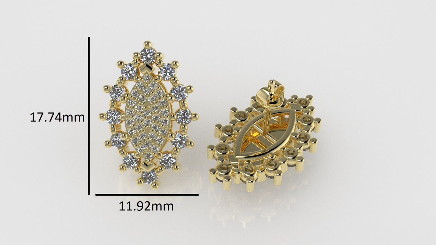 14k Earrings with 88 DIAMONDS, "STT: Prong", Push Back, Marquise Style