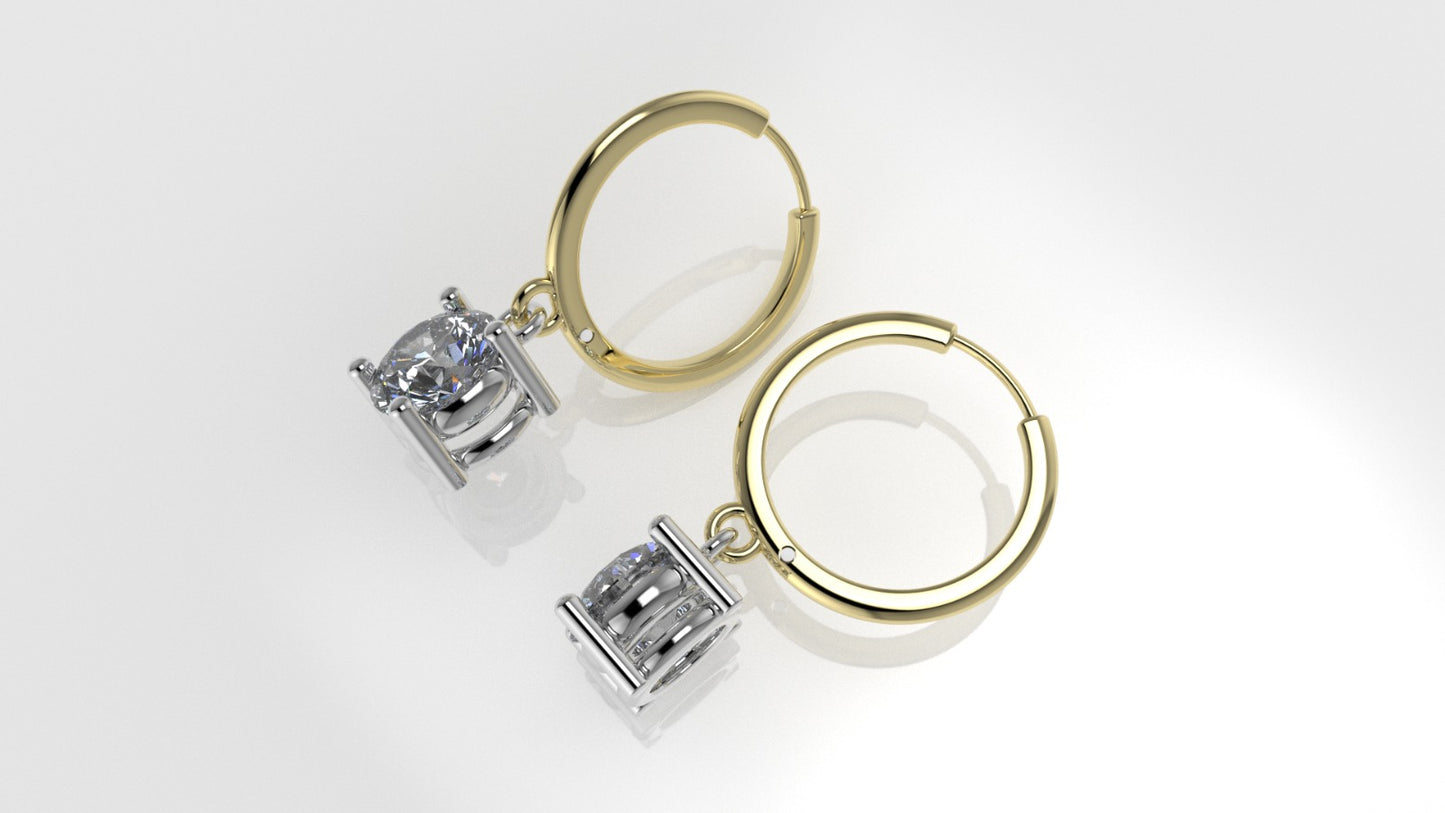 14k Earrings with 2 DIAMONDS 2ct, "STT: Prong"