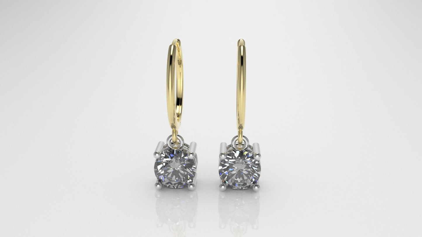 14k Earrings with 2 DIAMONDS 2ct, "STT: Prong"